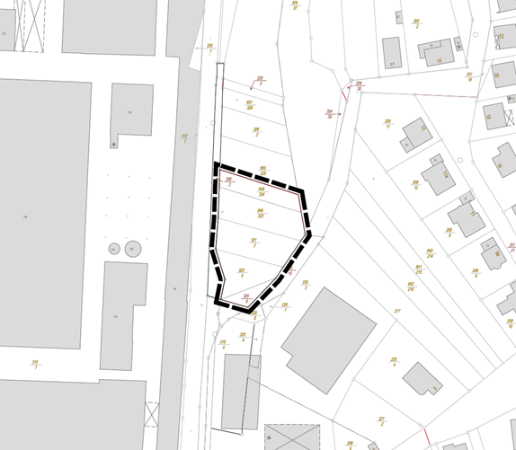 Abbildung des Geltungsbereichs des Bebauungsplans „In der Au“ in der Stadt Wadern, Stadtteil Büschfeld, ohne Maßstab, genordet. Bild1